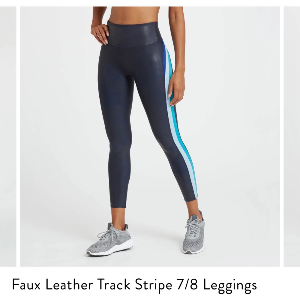Faux Leather Track Stripe 7/8 Leggings